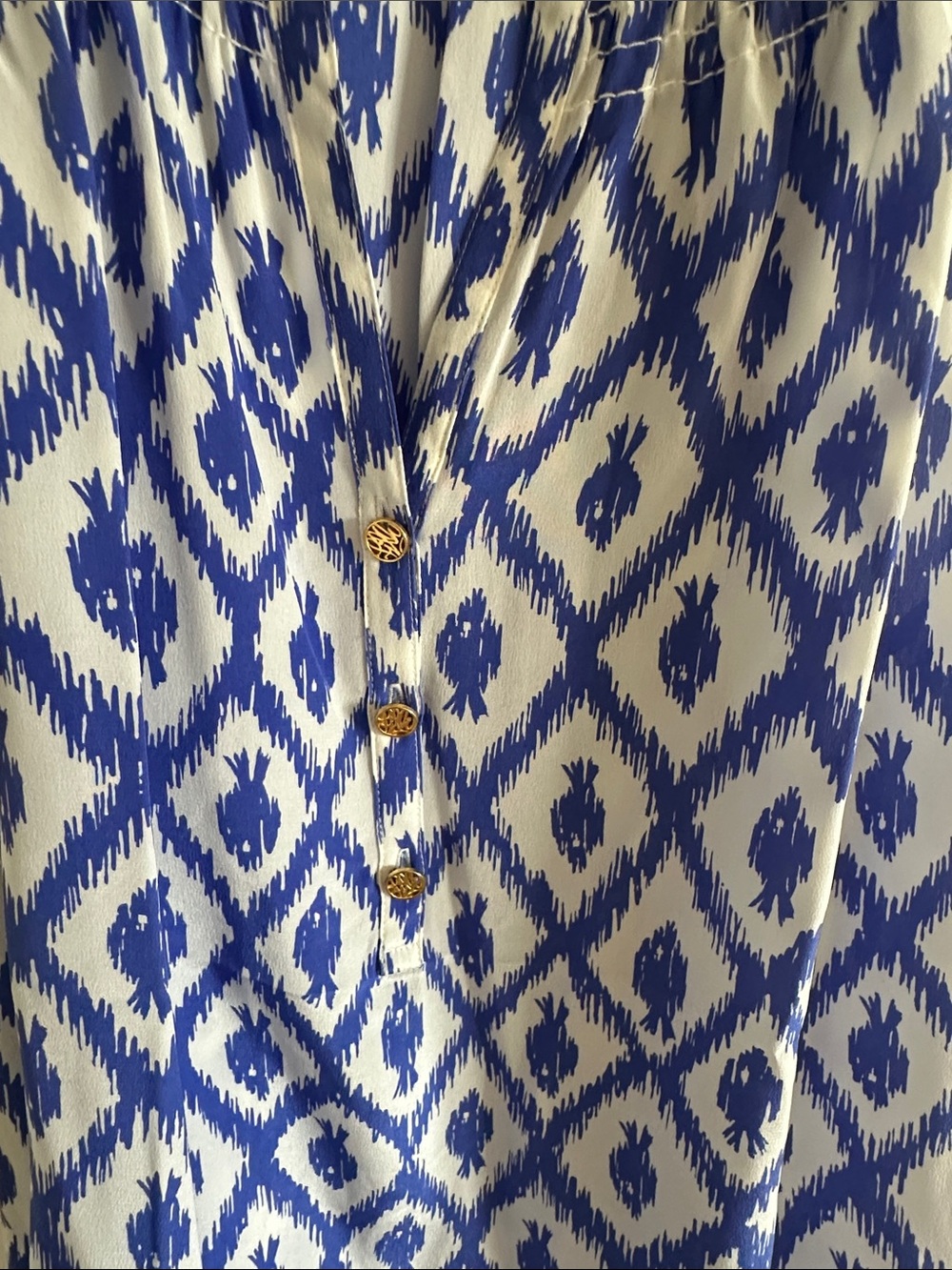 Woman’s Blue Ikat Print Sleeveless Shirt - Picture 3 of 5